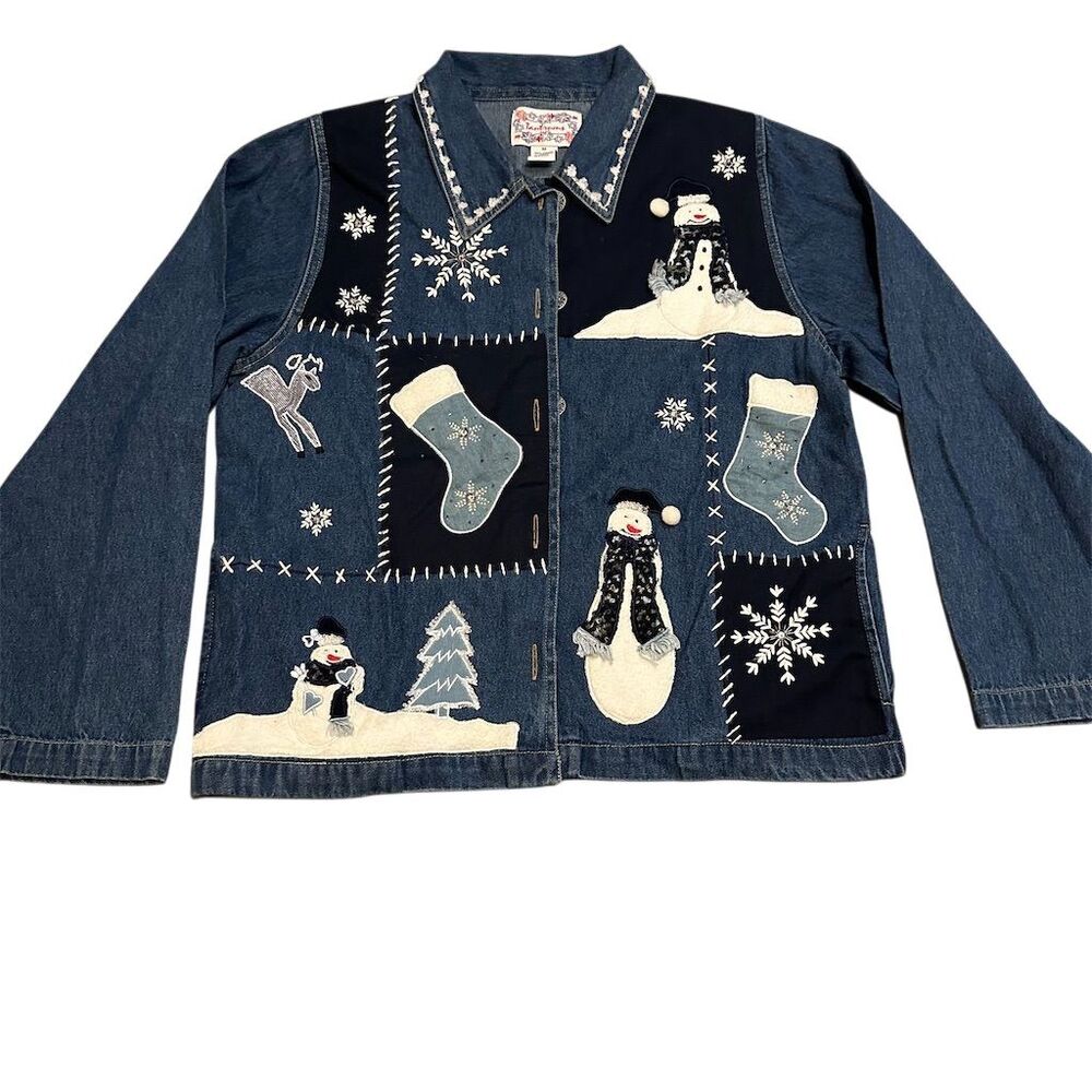 Tantrums Women's M Blue Denim Christmas Embroidered Jacket